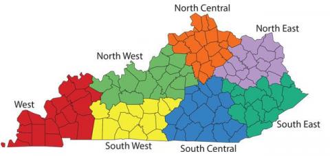 KY state map broken down into 7 regions