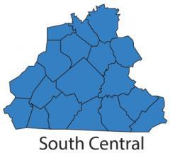 Partial map of Kentucky with South Central region